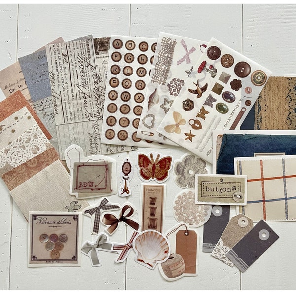 30pcs Vintage Junk Journal Kit - Papers, Stickers, Tags, Postcards, Gift box, Twine Included! Beautiful Scrapbooking & Journal Kits!  #RC3