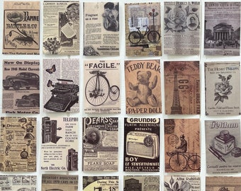 50pcs Vintage Newspaper Writing Paper Stickers - Flat Finish - For Crafts, Scrapbooking!   #0054B