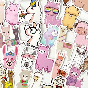 50 Cartoon llama Stickers - Kids Alpaca Animal Sticker - Great Size! - Great for Hydro Flask, Laptop, Phone! Adorable and Fun!  #0033