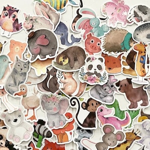 Beautiful Watercolor Effect Animal Stickers - Cartoon Animal Stickers - Great Size! Great for Crafts, Scrapbooking, Hydro Flask!  #0196