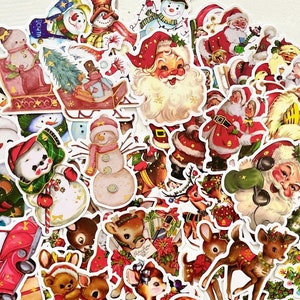 Vintage Christmas Stickers - Santa Snowman Stocking Reindeer Holiday Stickers - Vintage Metallic Accents Great for Crafting!  #0B10