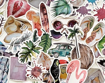 60pcs Vintage Beach Stickers - Island Ocean Travel Designs - For Crafts, Scrapbooking, Water Bottle!  #0066B