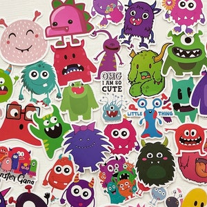 50 Cartoon Monster Stickers - Silly Colorful Monster Stickers - Great for Crafts, Scrapbooking, Water Bottle, Laptop, Journals!  #066C