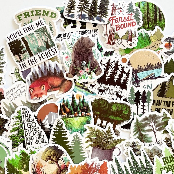 50 Natural Forest Stickers - Outdoor Stickers - Wilderness Forest Tree Stickers - Crafts, Water Bottles, Journaling, and More!  #0145