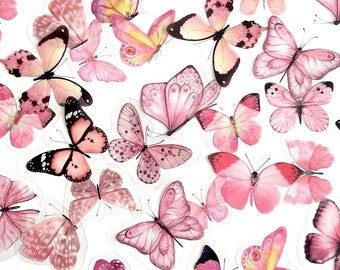 40pcs Translucent Pink Butterfly Stickers - Smaller Size - For Crafts, Journals!  #0121