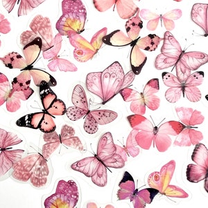 40 Clear Translucent Pink Butterfly Pattern Sticker - Vintage Butterfly Sticker - Great for Crafts, Scrapbooking, Journals, and More!  #0121