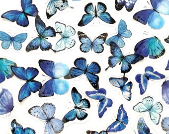 40 Clear Blue Translucent Butterfly Stickers - Clear Blue Butterfly Sticker - Great for Crafts, Scrapbooking, Journals, MORE!  #0122
