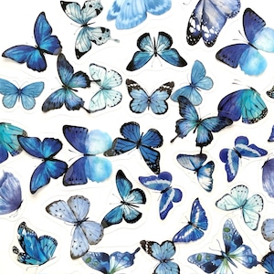 40 Clear Blue Translucent Butterfly Stickers - Clear Blue Butterfly Sticker - Great for Crafts, Scrapbooking, Journals, MORE!  #0122