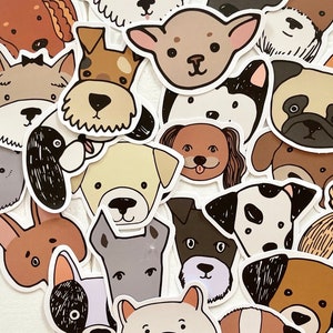 25 Adorable Dog Face Stickers - Random Sketched Cartoon Canine Face Stickers - FUN for Crafts, Hydro Flask, Phone, Laptop!   #0025A