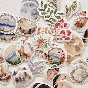 46 Mini Fox Autumn Wilderness Stickers - Adorable Petite Fox Wildlife Stickers - Crafts, Scrapbooking, Journals! Super Cute!  #0D33