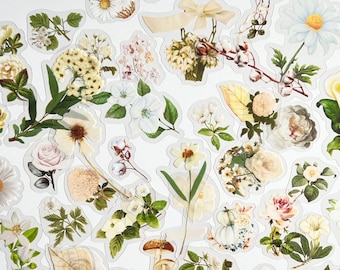 Clear Floral Flower Botanical Stickers - Transparent Flower Botanical Stickers - GREAT for Crafts, Scrapbooking, Journals, MORE!  #0111