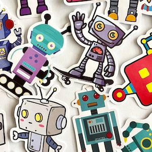 50 Child Robot Stickers - Kid Cartoon Robot Stickers  - Colorful Unique Designs! Great for Crafts, Hydro Flask, Phone, MORE!  #0190B