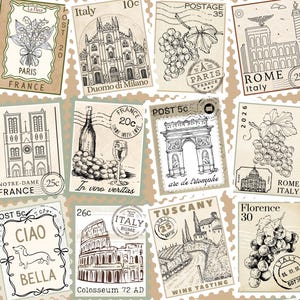 25pcs Vintage European Stamp Designed Stickers - Pick Your Design - NOT POSTAGE - Handmade Stickers for Crafting and Wedding!