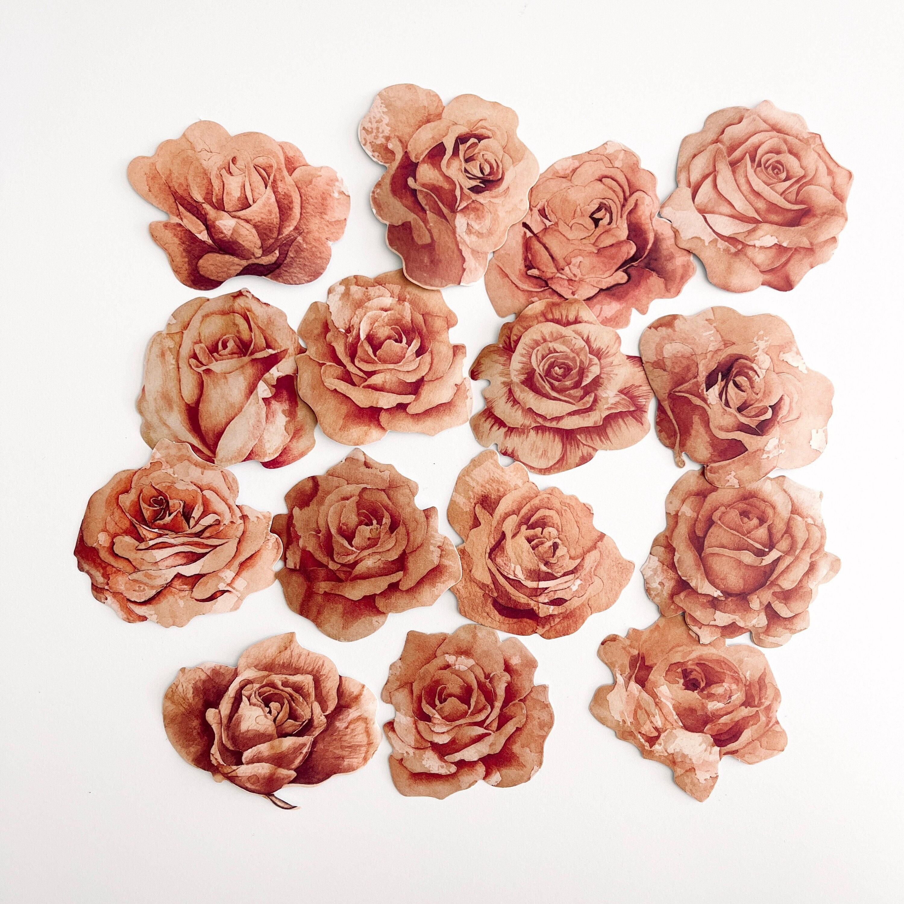 Vintage Coffee Stained Flower Head Stickers - Worn Weathered