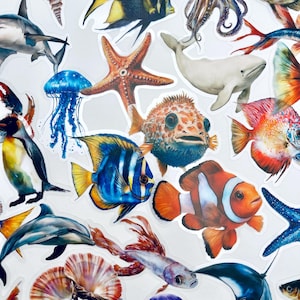 50 Whimsical Ocean Themed Sticker Set - Ocean Animals Stickers - Sea Stickers - Great for Crafts, Laptop, Phone!  #0010B