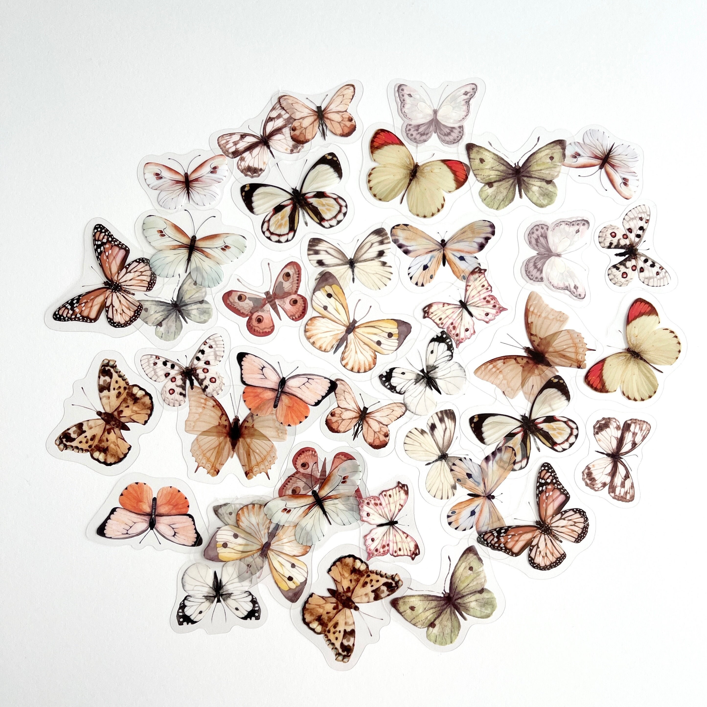 40 Translucent Muted Cream Colored Butterfly Stickers - Clear Plastic ...