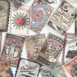 30 Vintage Boho Advertising Stamp Design Stickers - Large Translucent Washi Paper Sticker - Vintage Whimsical  Design - Beautiful!  #0102B