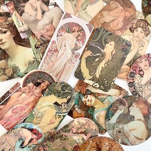 55pcs Art Nouveau Mucha Design Stickers - Boho Set Flat Finish - For Crafts, and Journals!  # 0136B