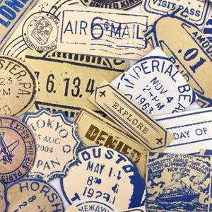 50 Vintage Travel Postage Design Stickers - Wonderful Blue Vintage Postal Markings Design - Great FOR Crafts, Scrapbooking, Journals!  #077D