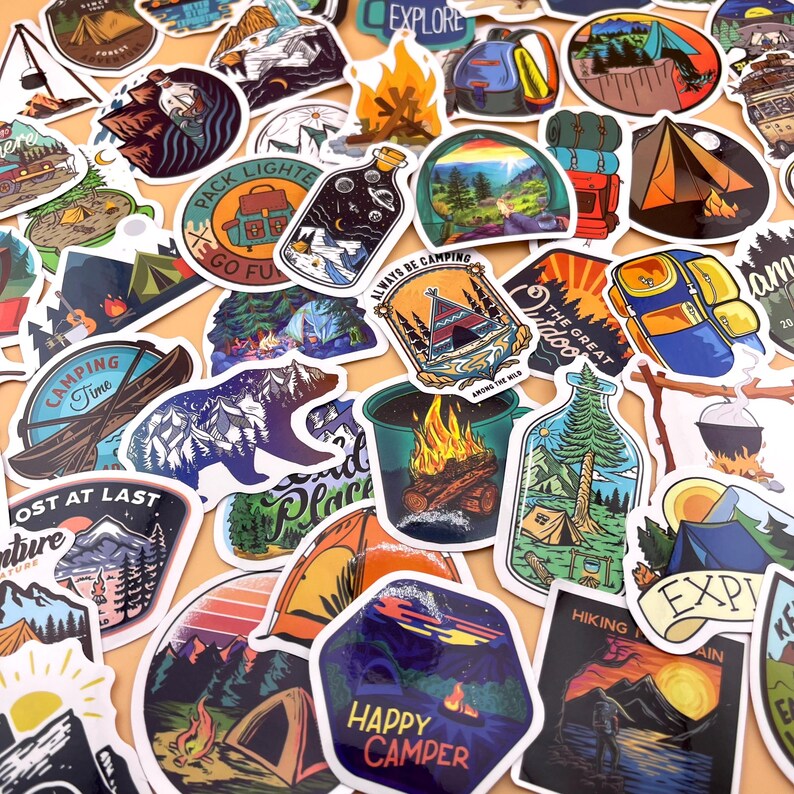 50 Vinyl Outdoor Camping Stickers - Travel in Wilderness Stickers ...