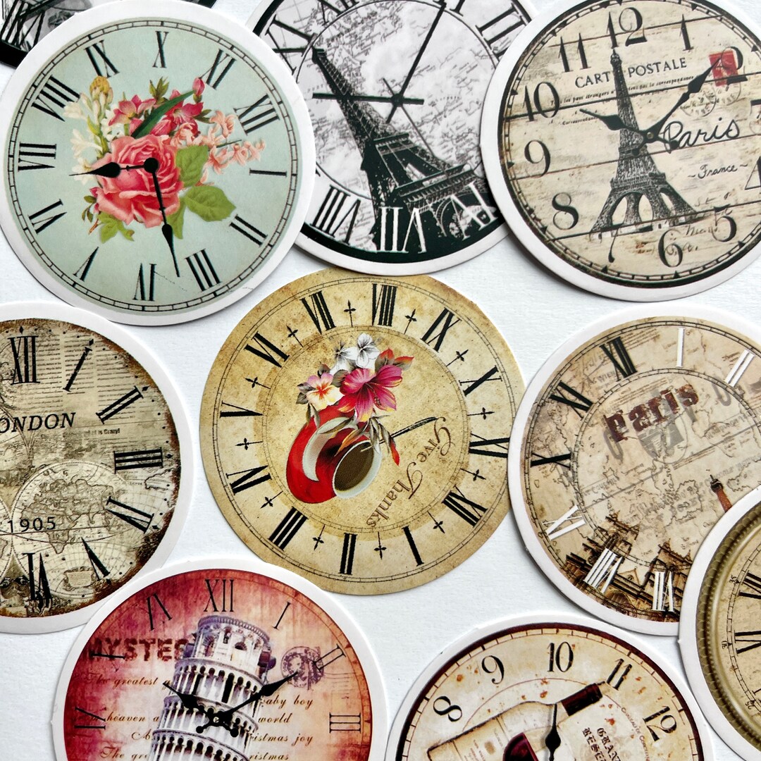 15 Vintage Roman Circular Clock Stickers Beautiful Old World Clock Face
