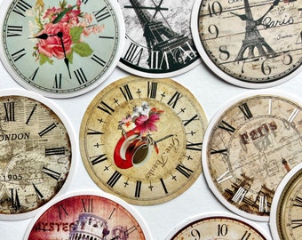 15 Vintage Roman Circular Clock Stickers - Beautiful Old World Clock Face Stickers - DIY Scrapbooking, Junk Journals, Planners!  #0212