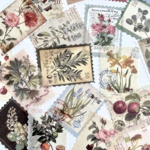 30 Vintage Floral Stamp Design Sticker - Large Translucent Washi Paper Sticker - Flower Design - Scrapbooking, Journal Stickers!  #0102C