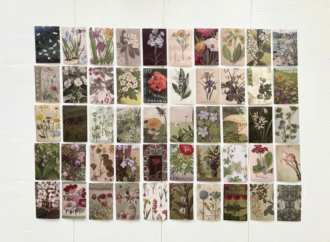 50pcs Vintage Plant Stickers - Floral Botanicals Flat Finish - for ...