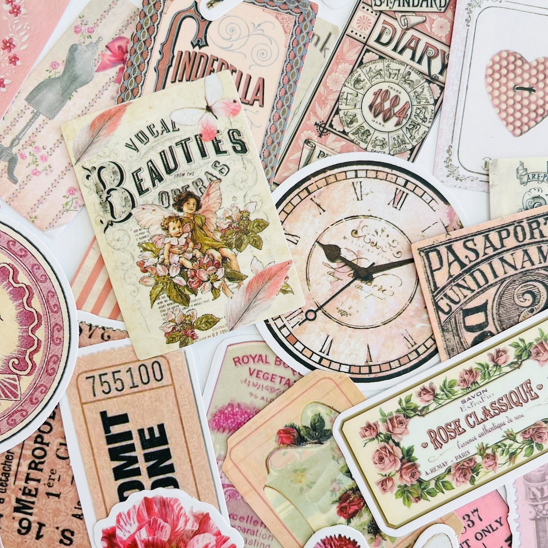 50pcs Vintage Pink Parisian Mixed Pattern Stickers, Fairy Designs for ...