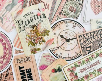 50pcs Vintage Pink Parisian Mixed Pattern Stickers, Fairy Designs for Crafting and Scrapbooking! #0075B