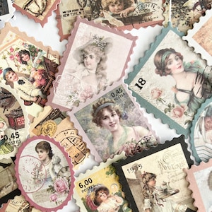 50 Vintage Victorian Women Stamp Stickers - Parisian Design - For Crafts, Journals!  #0217C