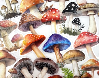 40pcs Whimsical Mushroom Stickers - Colorful Translucent Stickers - For Crafting, Journals !  #0172