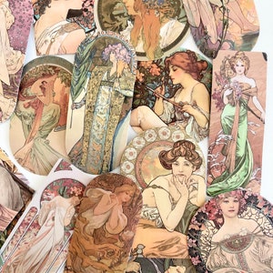 55 Mucha Print Stickers - Art Nouveau Boho Stickers - Classic Vintage Flat Finish - Crafts, Scrapbooking, and Journals! BEAUTIFUL!  # 0136B