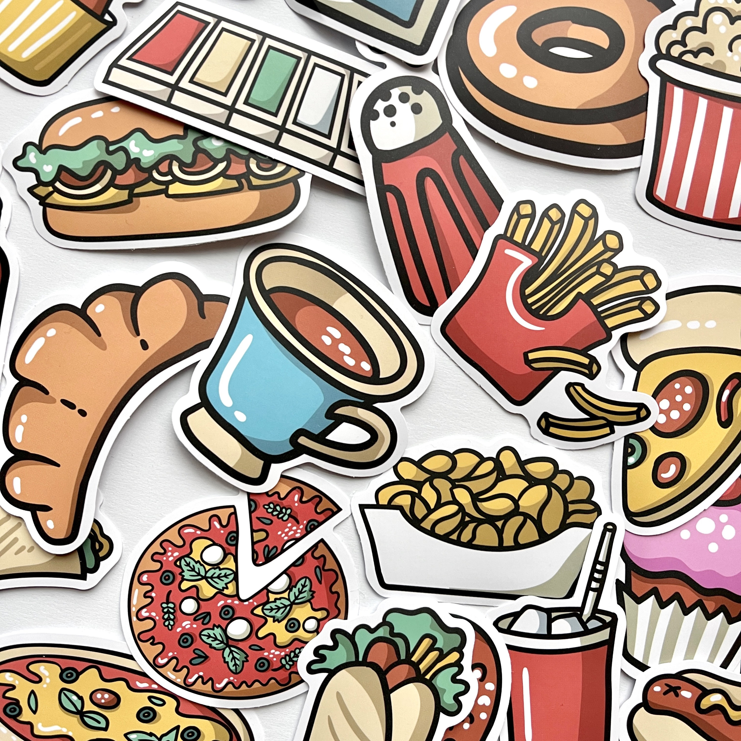 44 Cartoon Food Waterproof DIY Stickers For Water Bottle Laptop Car  Computer Scrapbooking Skateboard, Cute Snack Cookie Hamburger Stickers For  Teens K