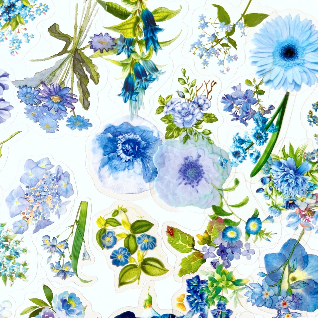 Blue Floral Botanical Stickers - Translucent Blue Flowers - GREAT for ...