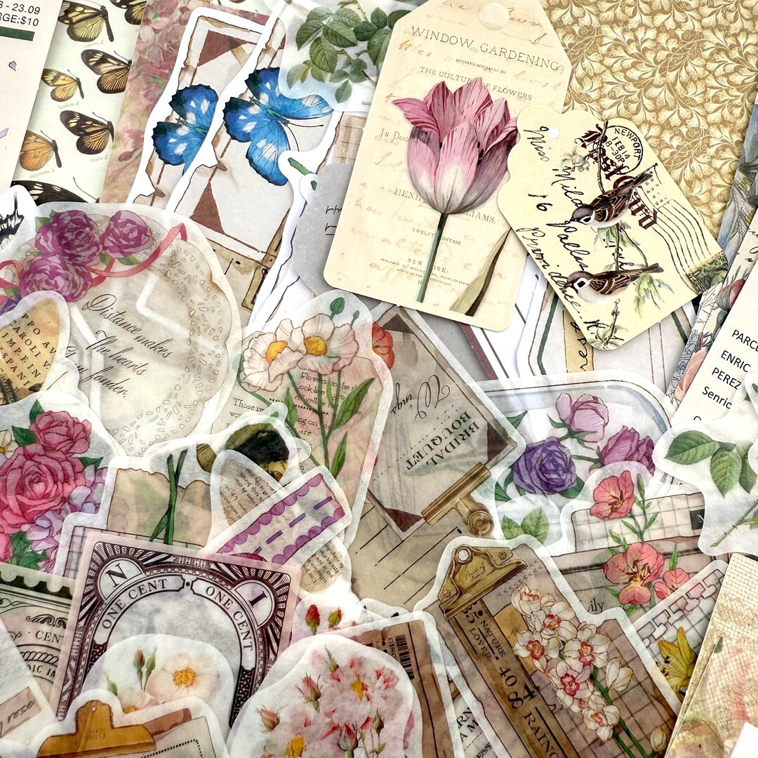 80+ Vintage Floral Ephemera Paper and Sticker Pack - Flower ...