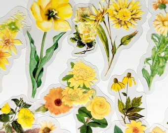 Yellow Floral Botanical Stickers - Flower Designs for Crafts, Journals!  #0110E