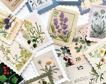 46 Floral Botanical Muted Stamp Sticker - Vintage Style Flower Stamp Design - NOT POSTAGE - For Crafts, Scrapbooking, Journal, More!  #0131B