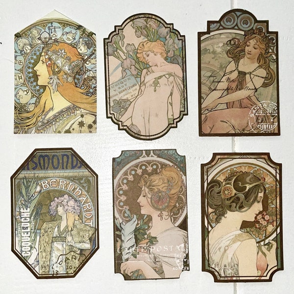 20 Vintage Mucha Print Stickers - Art Nouveau Boho Stickers - Muted Flat Finish - Great for Crafts, Scrapbooking, Journals!  #0053C