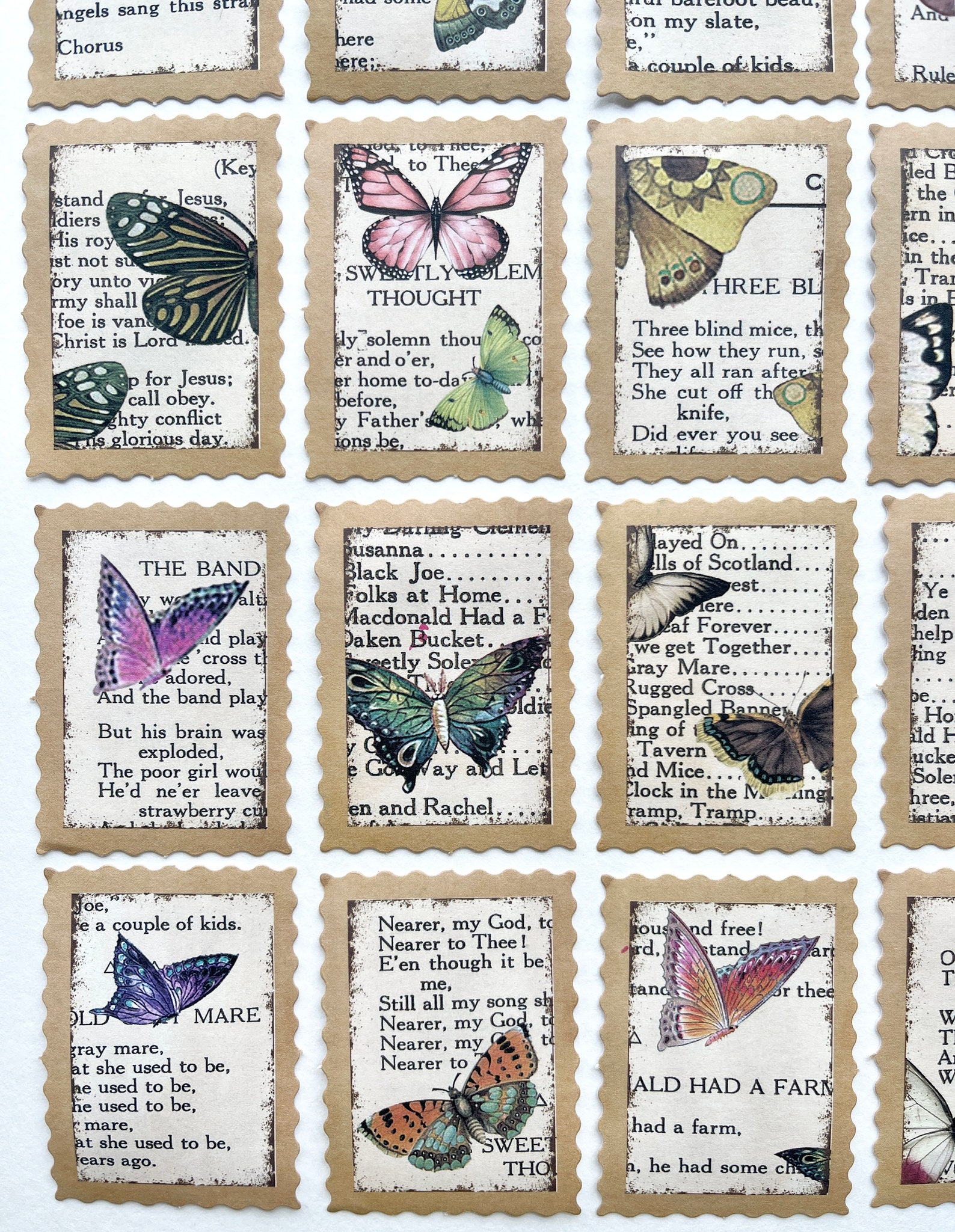 25 Vintage Butterfly Stamp Stickers - Beautiful Weathered Butterfly ...