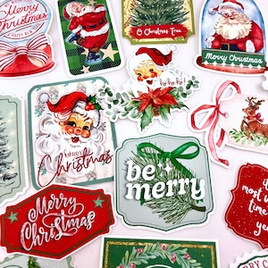 15 Christmas Holiday Vintage Designed Stickers - Santa Reindeer Tree Stickers - NOT POSTAGE - For Craft, Scrapbooking, Journal, More!  #131Z