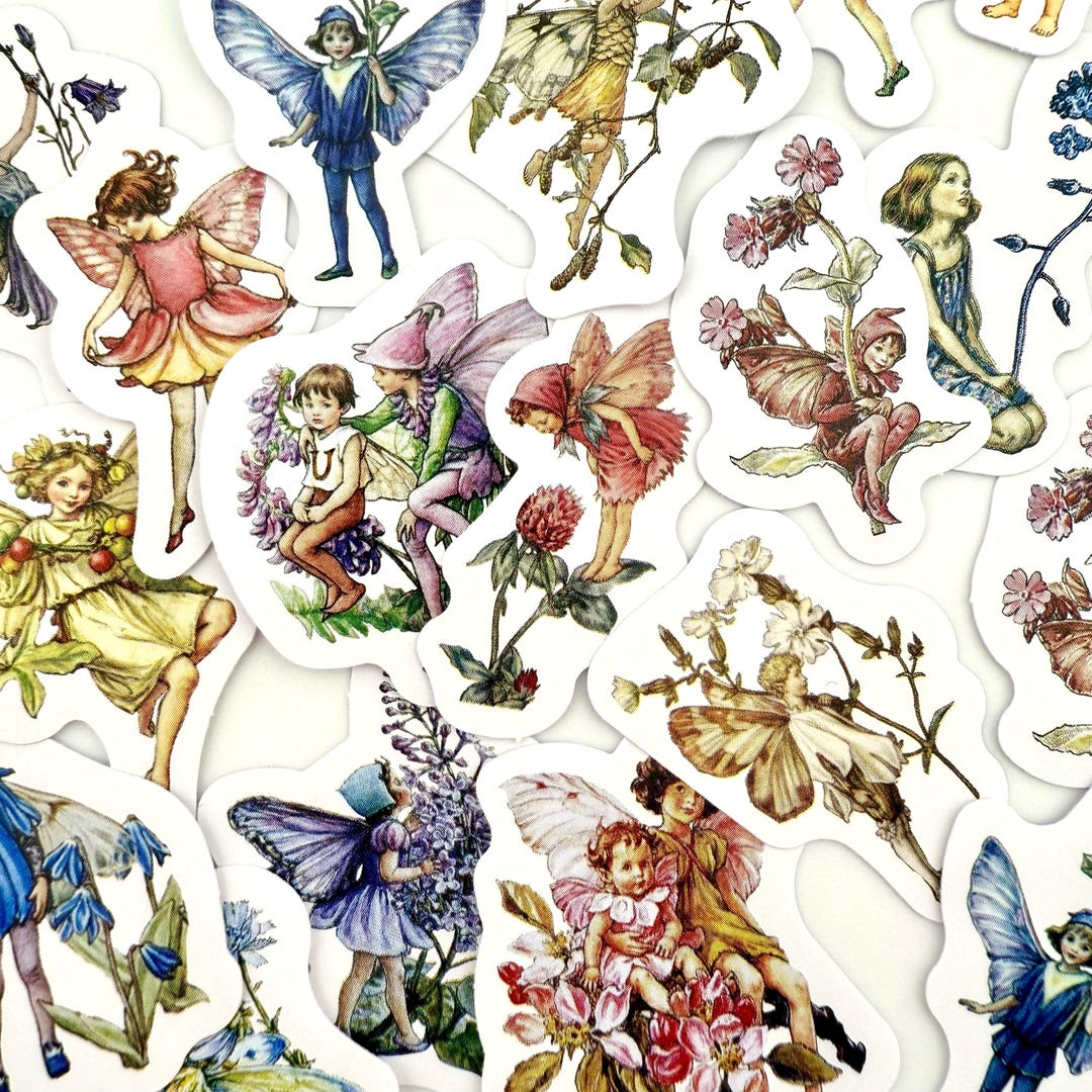 46pcs Petite Vintage Flower Fairy Stickers - Fairy Print Designs - for ...