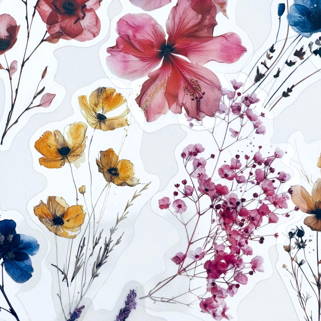 Translucent Colored Sticker 50pcs Translucent Flower Stickers - Long Stem Floral Sticker - for ...