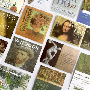50 Art Museum Ticket Stub Stickers - Renaissance Artist Stickers - Van Gogh, Da Vinci, Monet - Crafts, Scrapbooking, Hydro Flask!  #0130