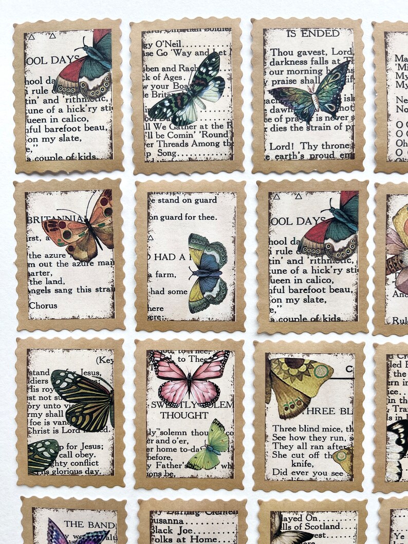 25 Vintage Butterfly Stamp Stickers - Beautiful Weathered Butterfly ...
