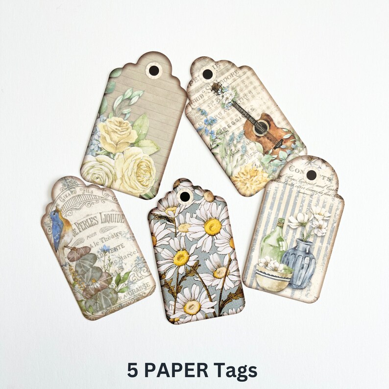 25pcs Vintage Parisian Stickers & PAPERS - Blue Floral Designs for ...