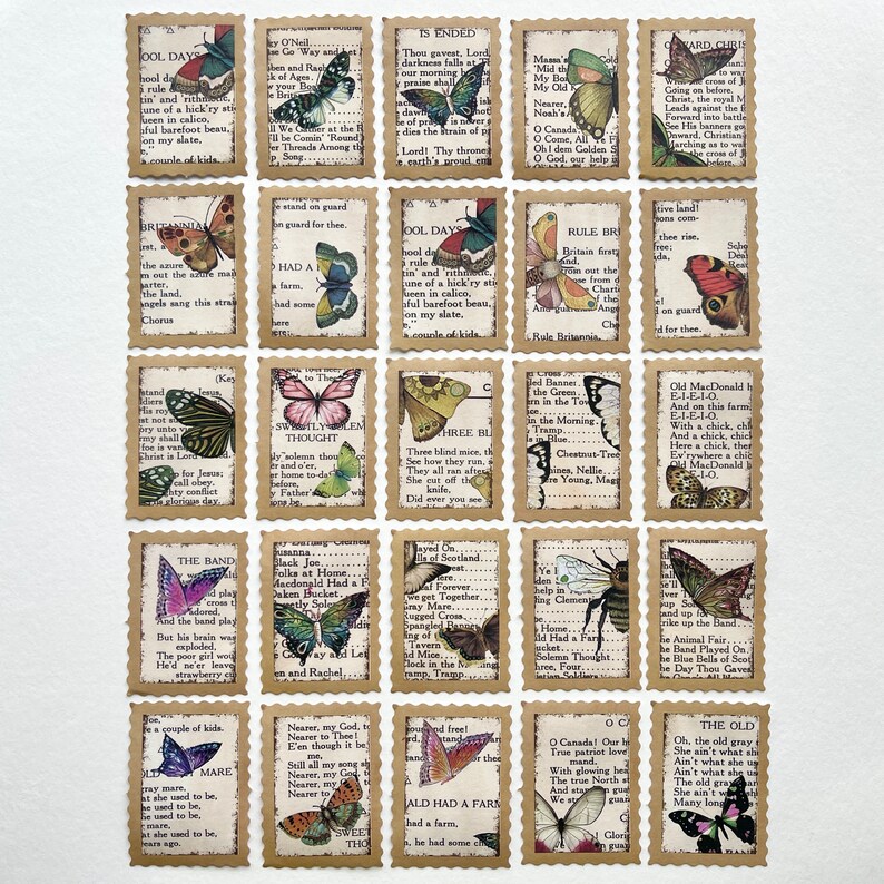 25 Vintage Butterfly Stamp Stickers - Beautiful Weathered Butterfly ...