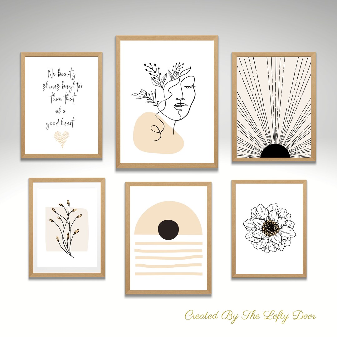 Clean Modern Boho Digital Wall Art Set of 6 Prints Boho Wall Art