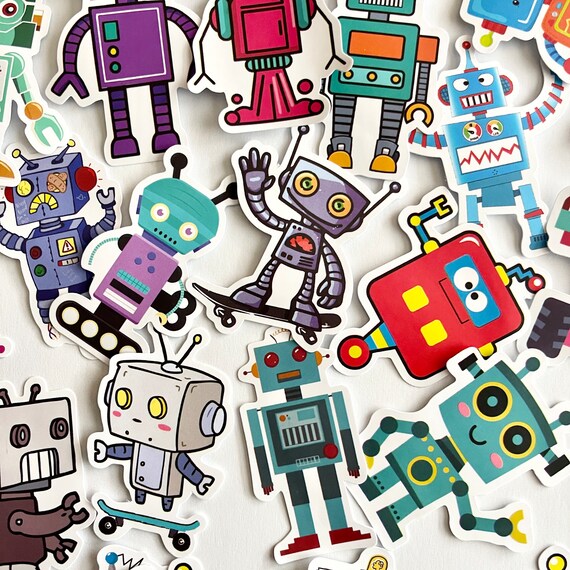 50 Child Robot Stickers Kid Cartoon Robot Stickers Colorful Unique Designs  Great for Crafts, Hydro Flask, Phone, MORE 0185 