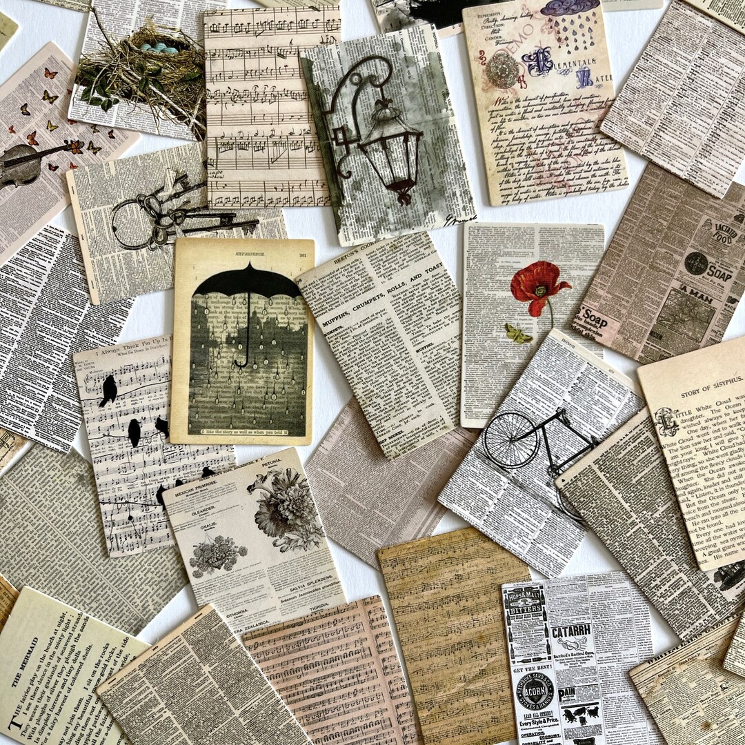 Journal Object 100pcs Vintage Old Writing & Objects on Thick Paperboard Pieces - for ...